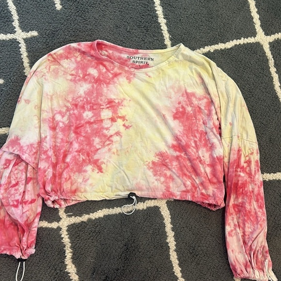 Crop Tie-Dye Elastic Top - Pink and Yellow - Picture 2 of 4